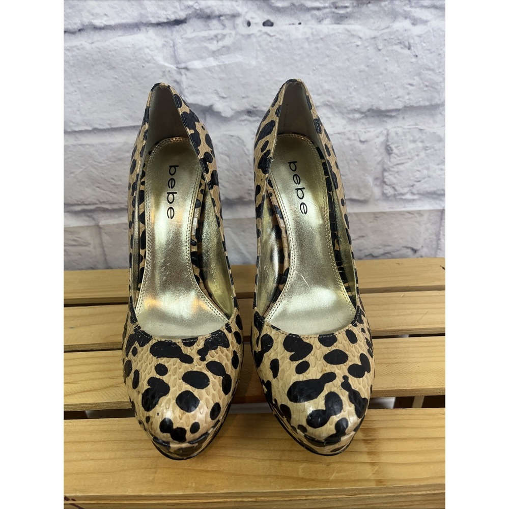 Bebe Y2K Safari Textured Leopard Print Party Wear  Platform Stilettos Size 7M